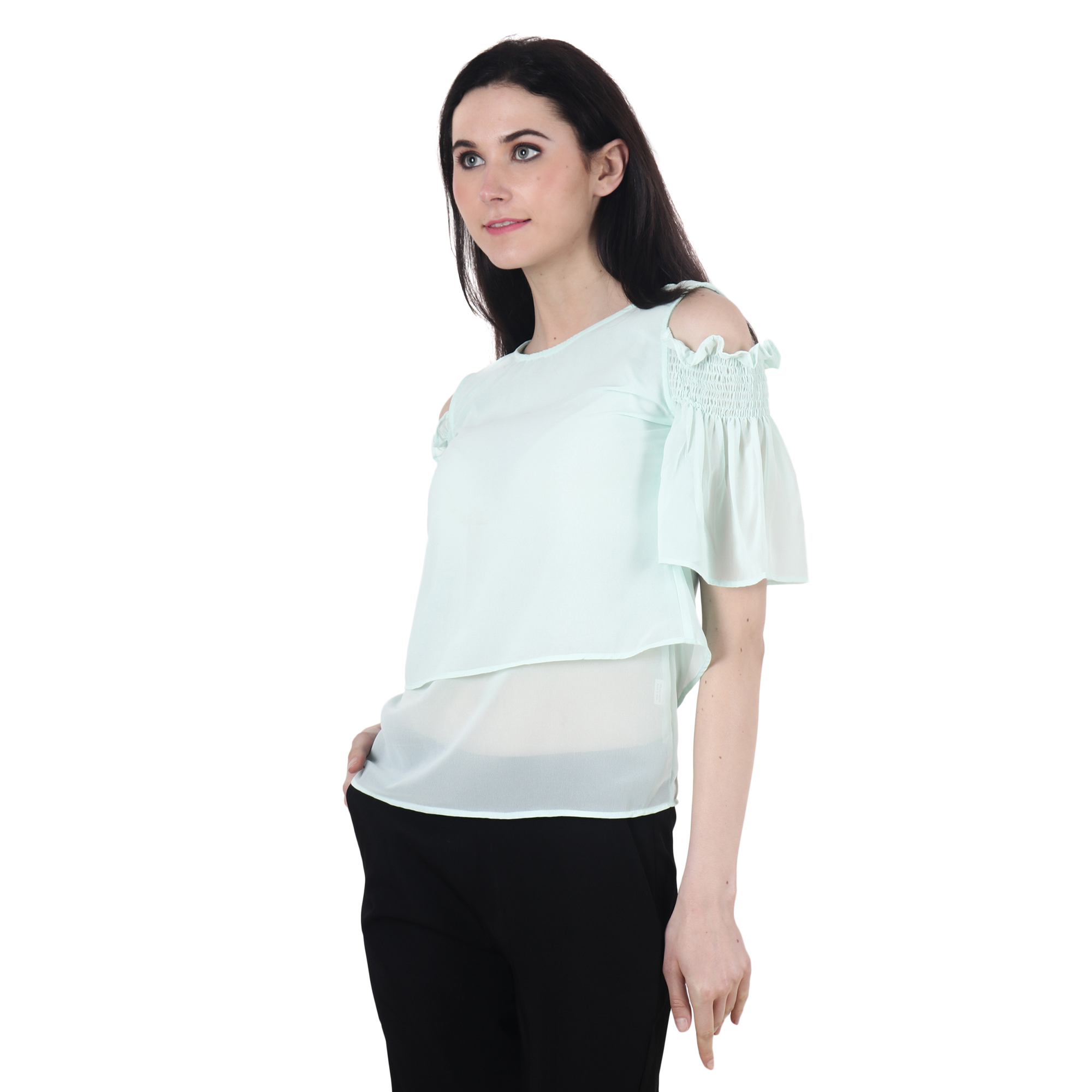SEA GREEN REGULAR RUFFLE ELASTIC TOP